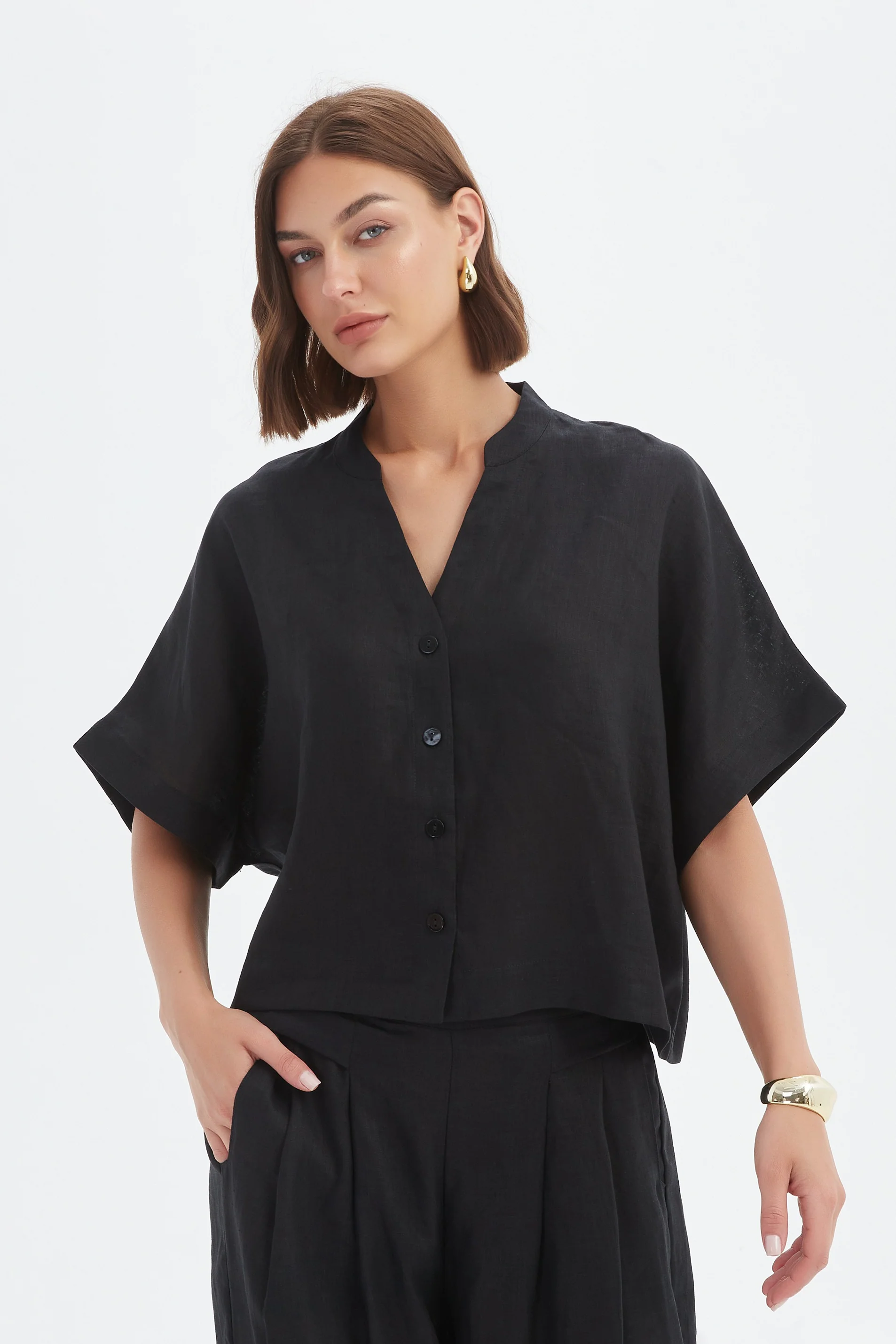 BOXY BUTTON LINEN SHIRT - Image 15