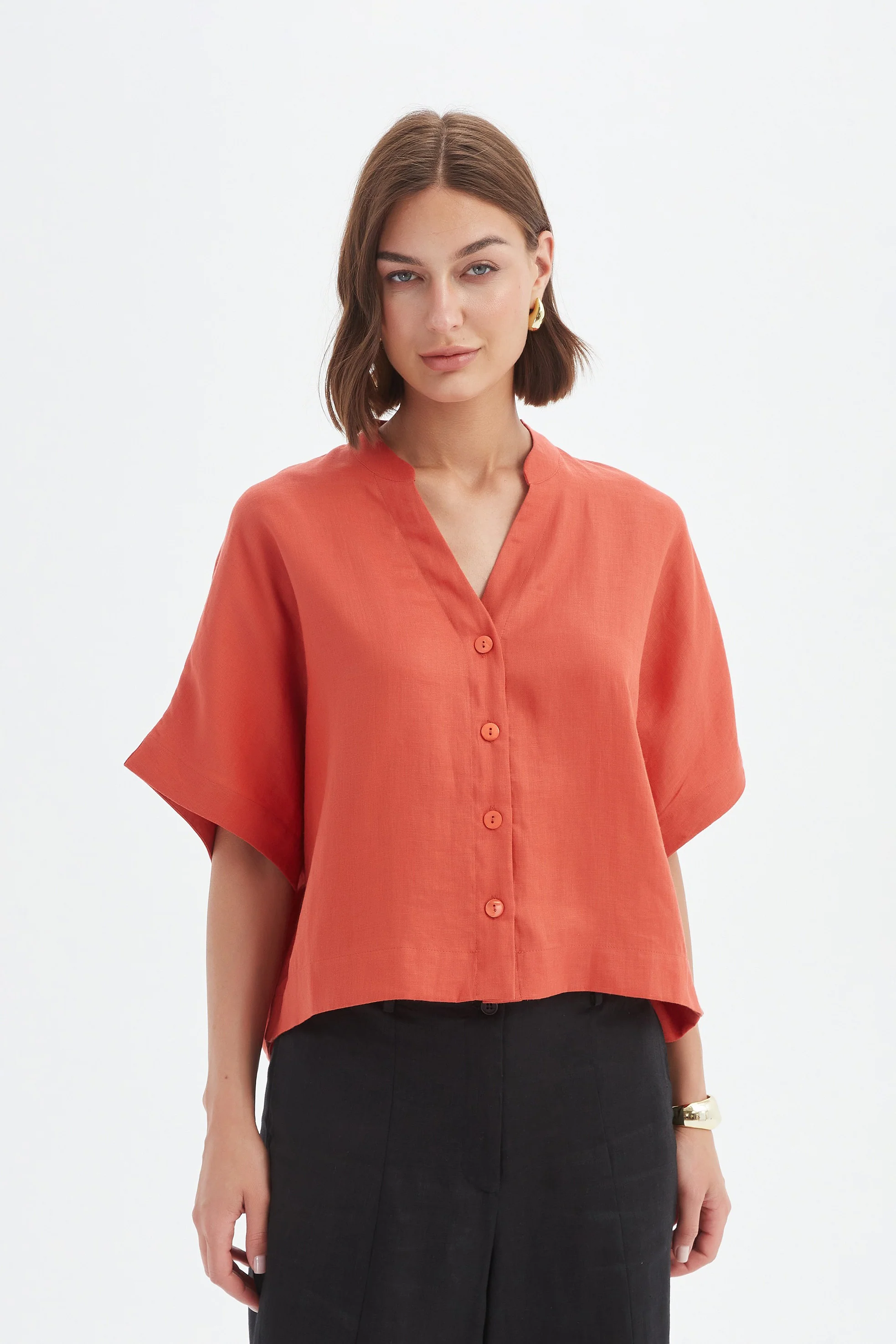 BOXY BUTTON LINEN SHIRT - Image 19