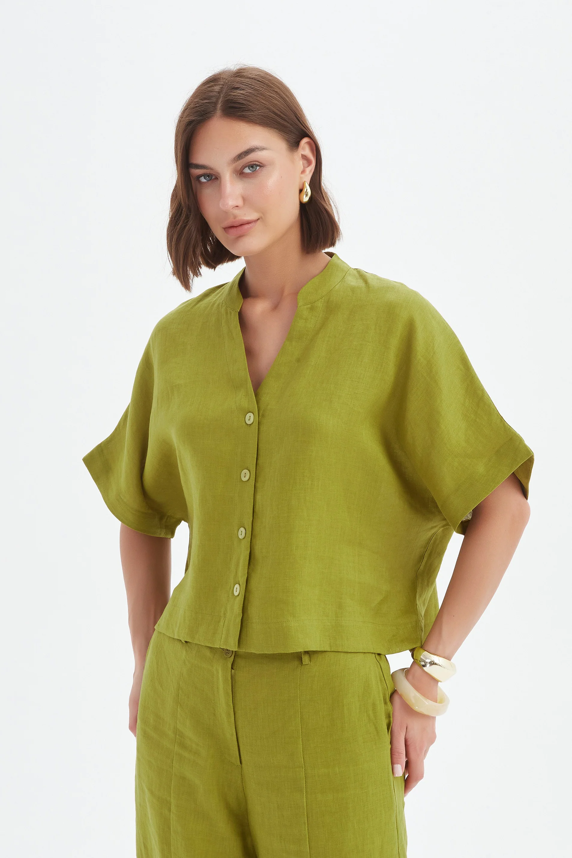 BOXY BUTTON LINEN SHIRT - Image 25