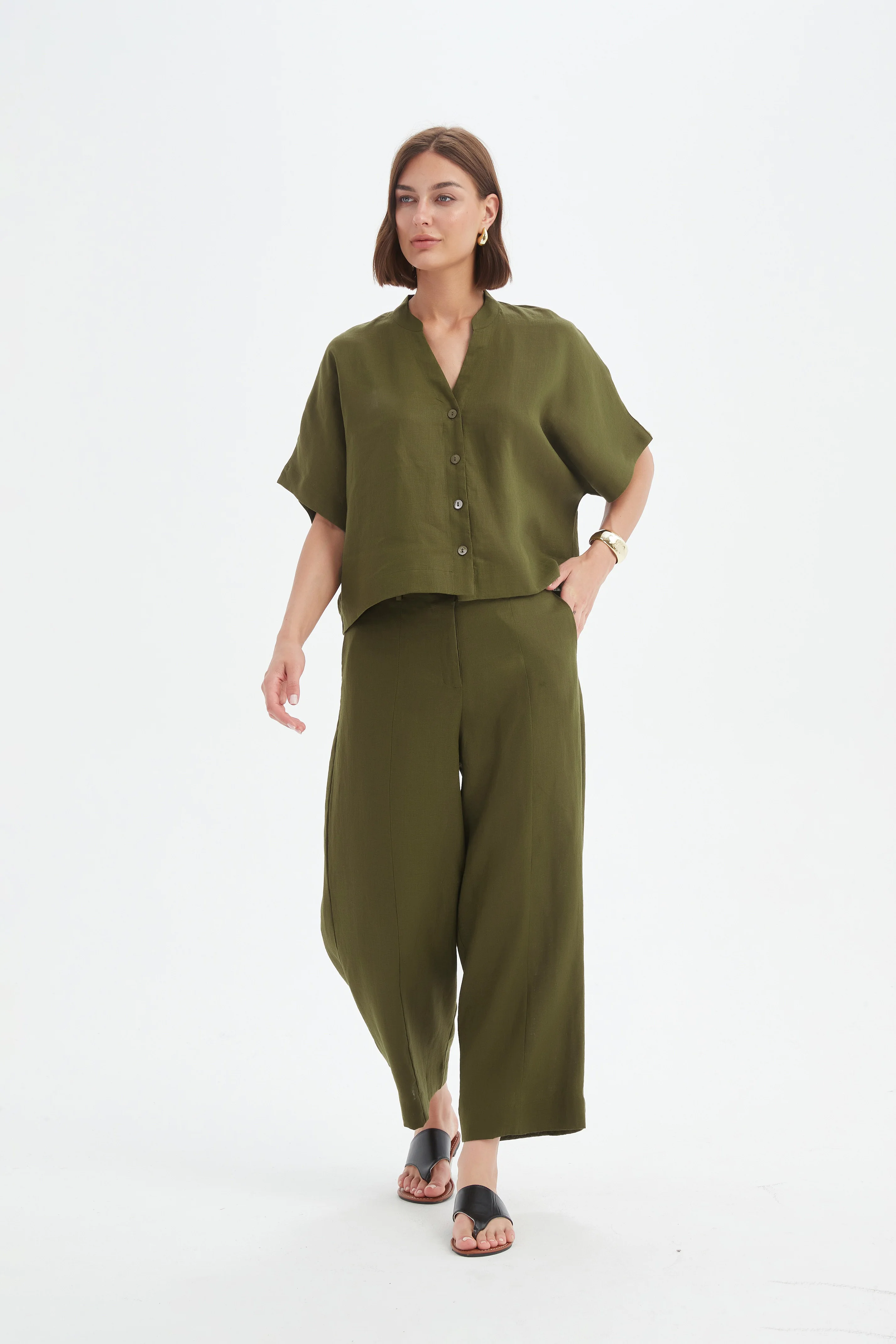 BOXY BUTTON LINEN SHIRT - Image 32