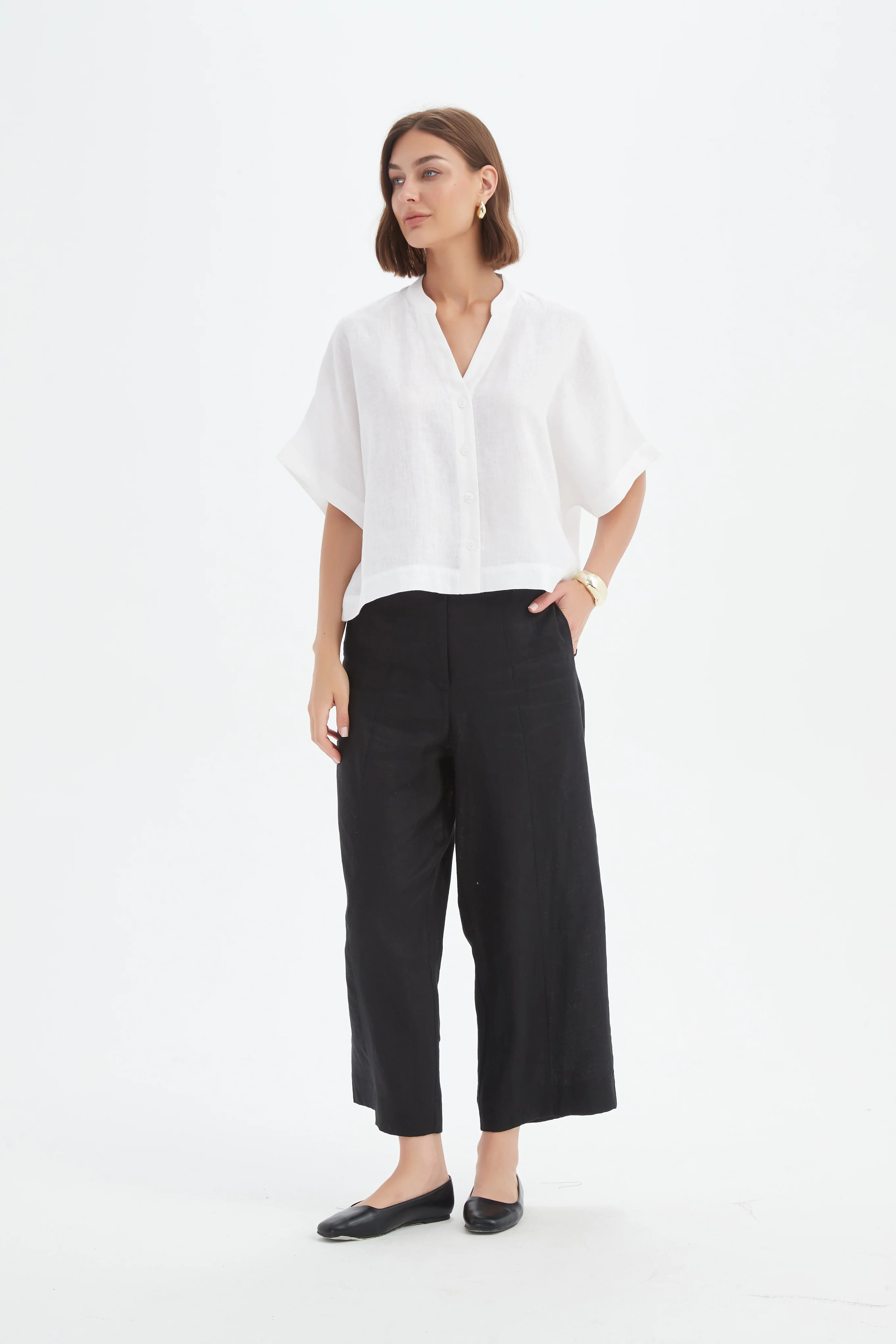 BOXY BUTTON LINEN SHIRT - Image 36