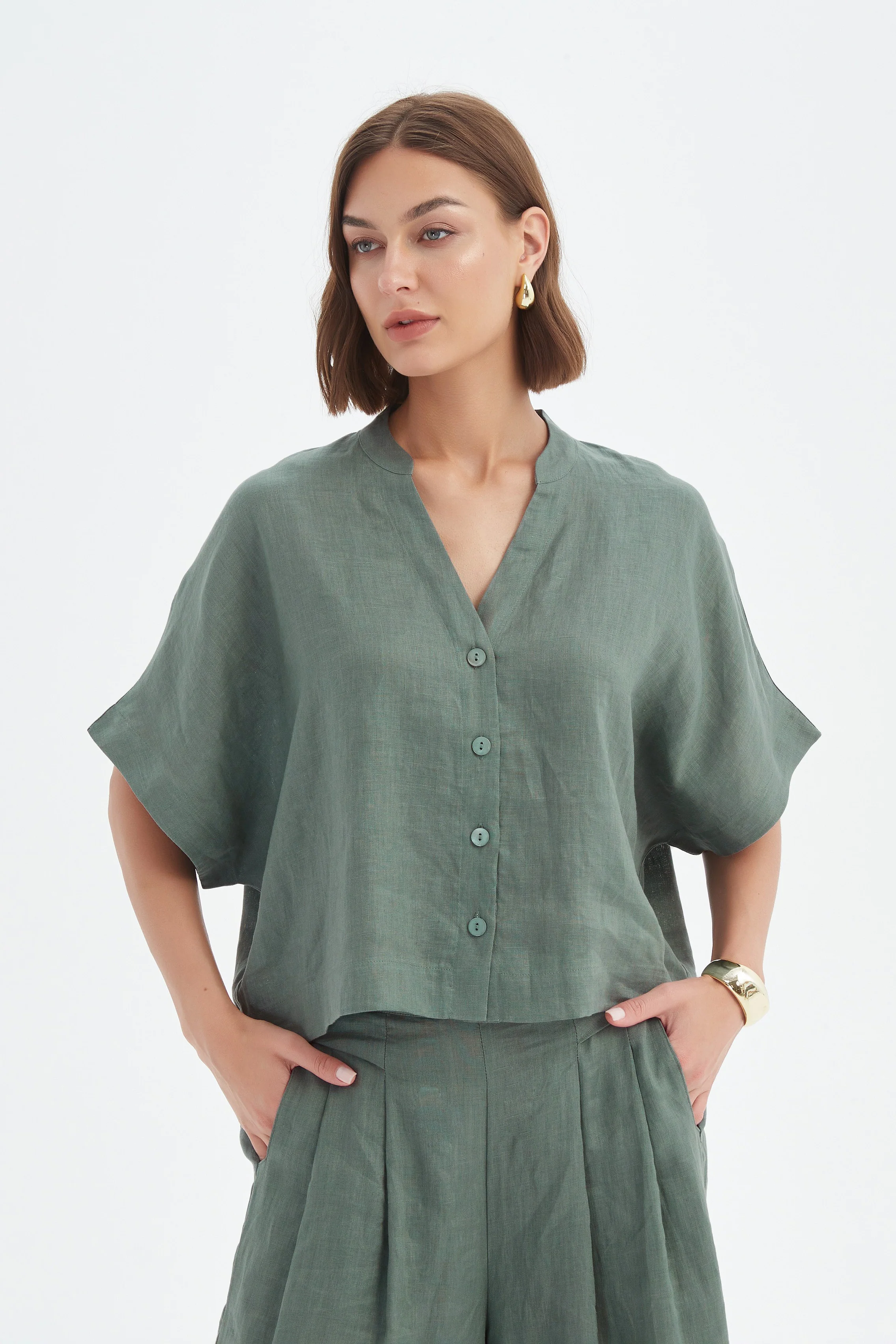 BOXY BUTTON LINEN SHIRT - Image 4