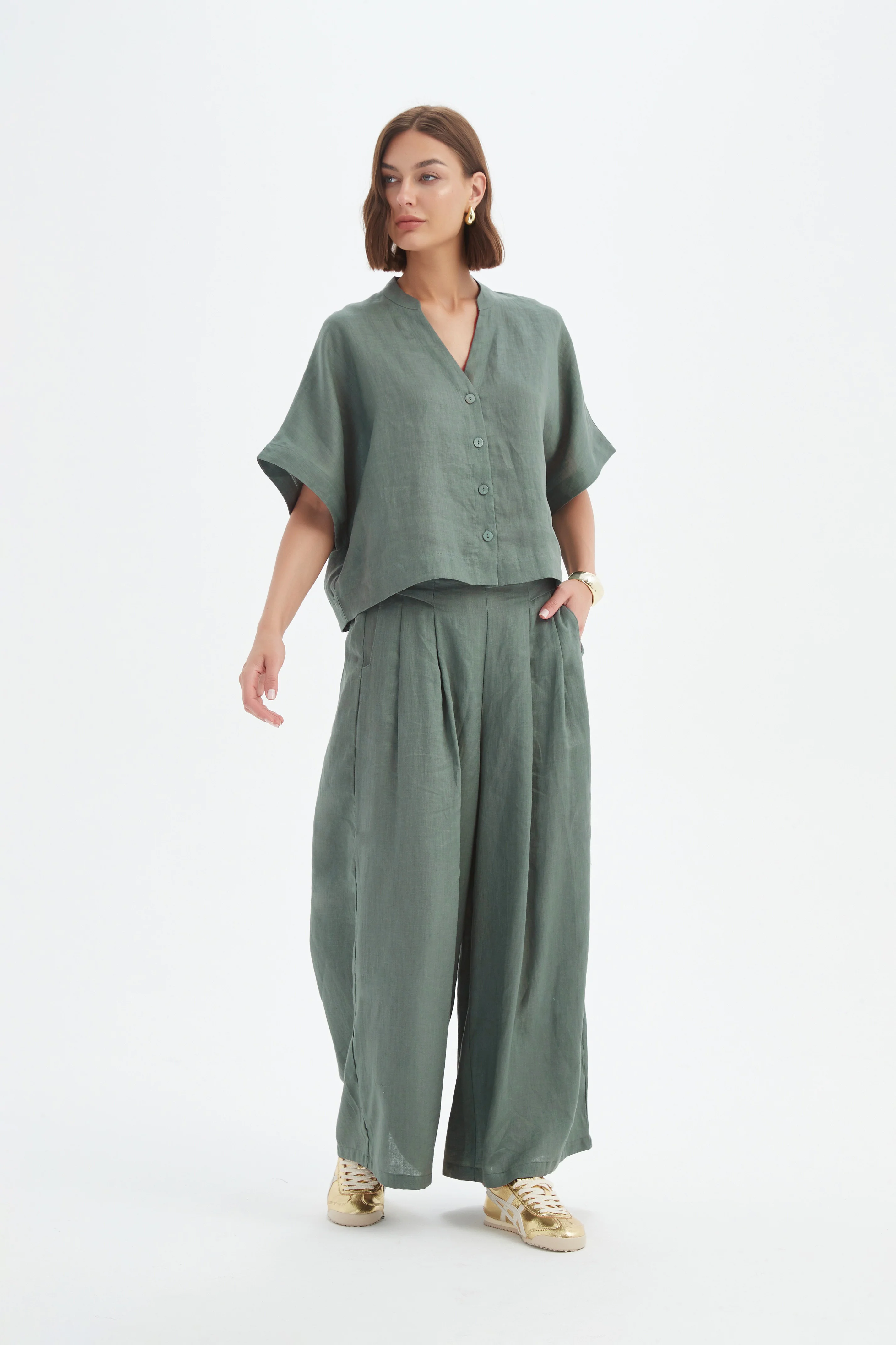 BOXY BUTTON LINEN SHIRT - Image 6