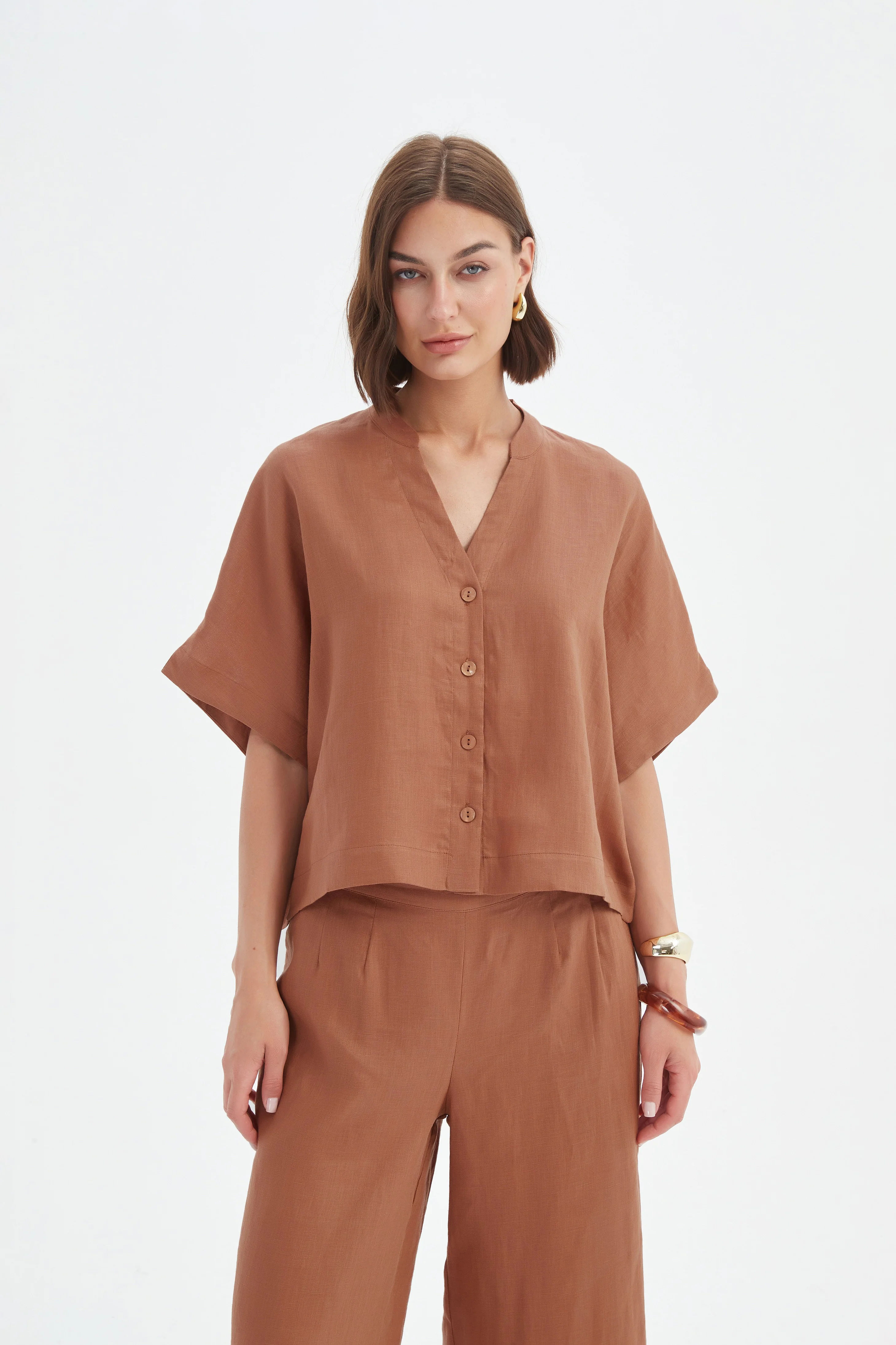 BOXY BUTTON LINEN SHIRT - Image 9