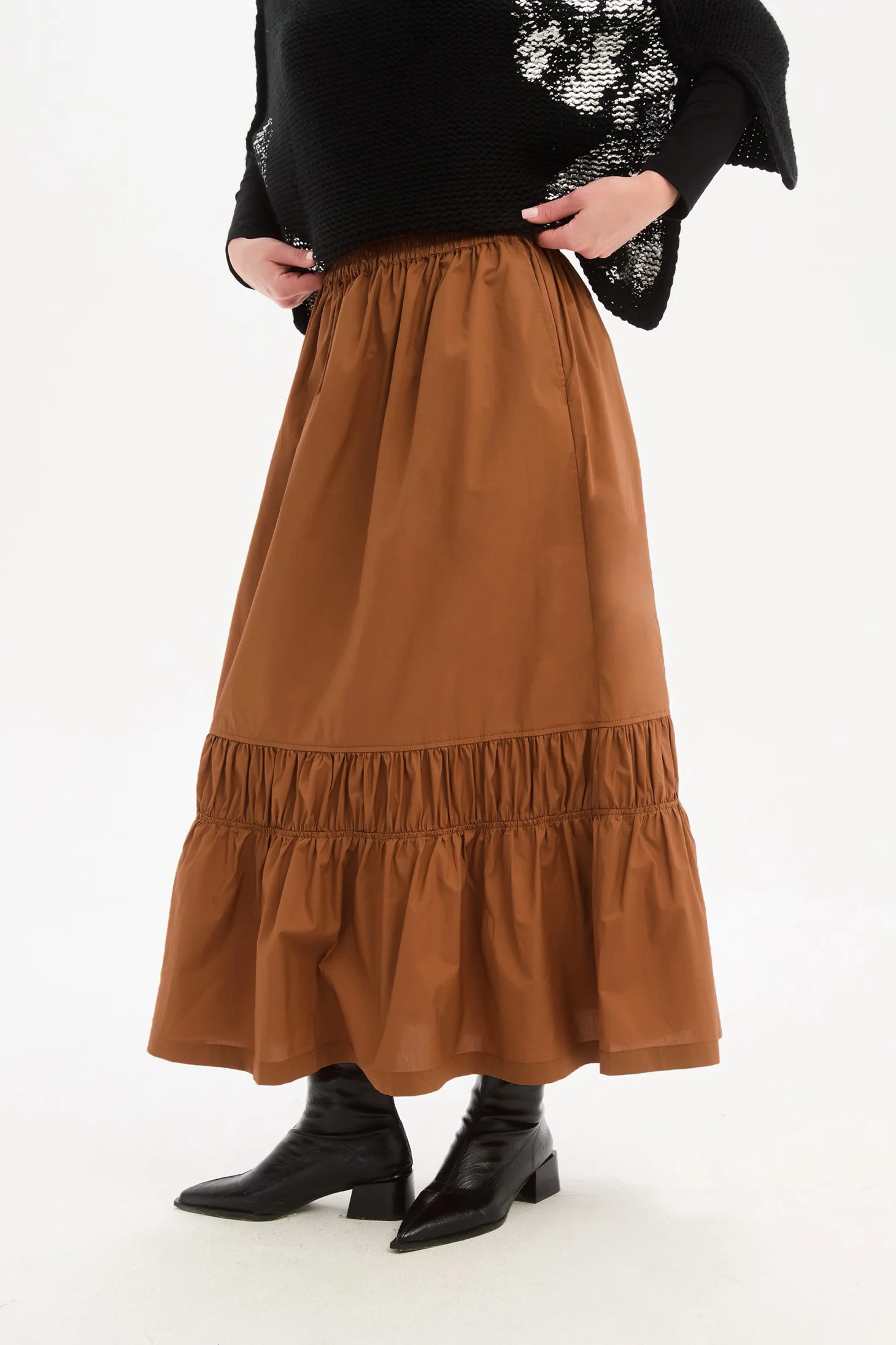 TIERED POPLIN ANKLE SKIRT - Image 2