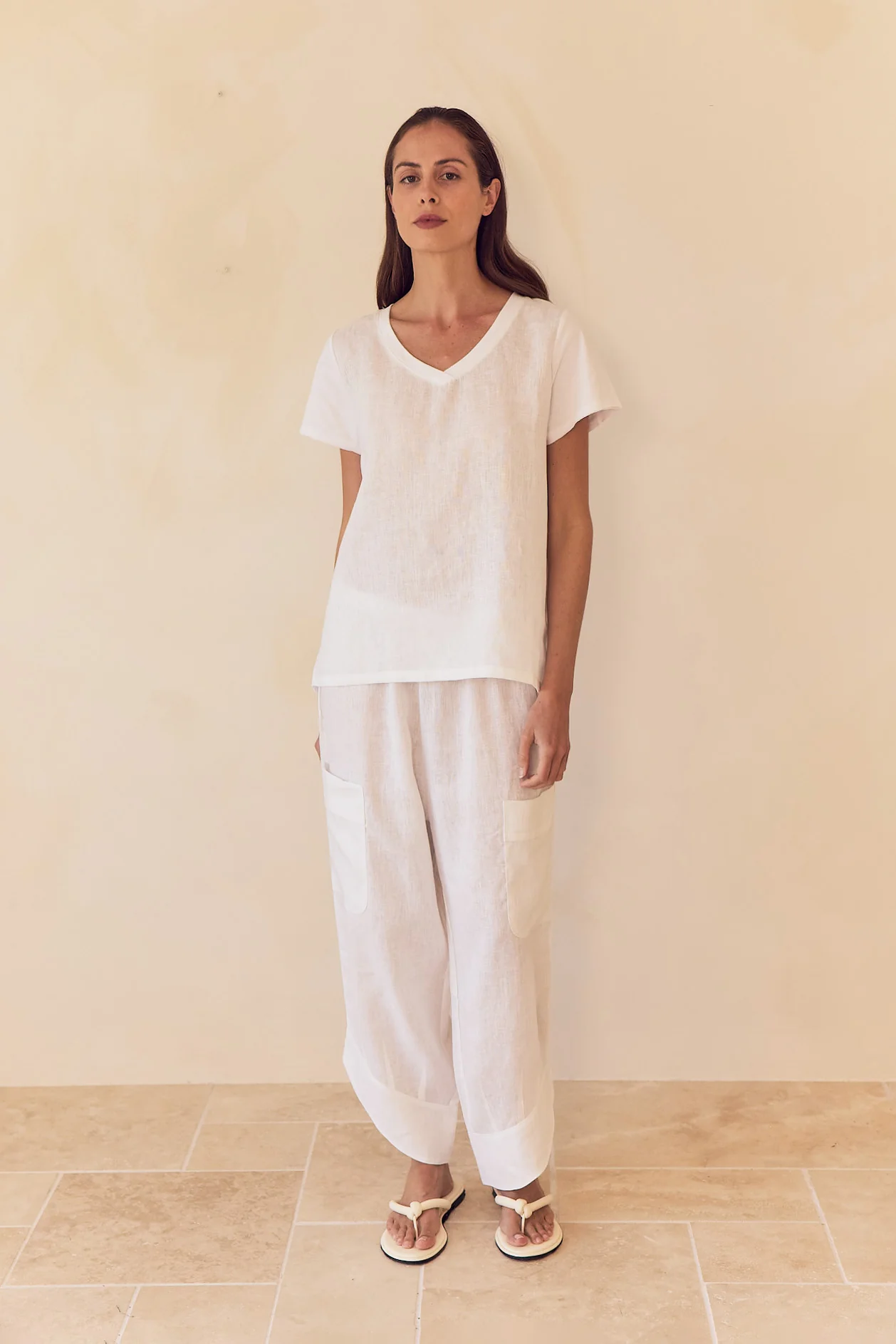 V NECK LINEN COMBI TOP - Image 2