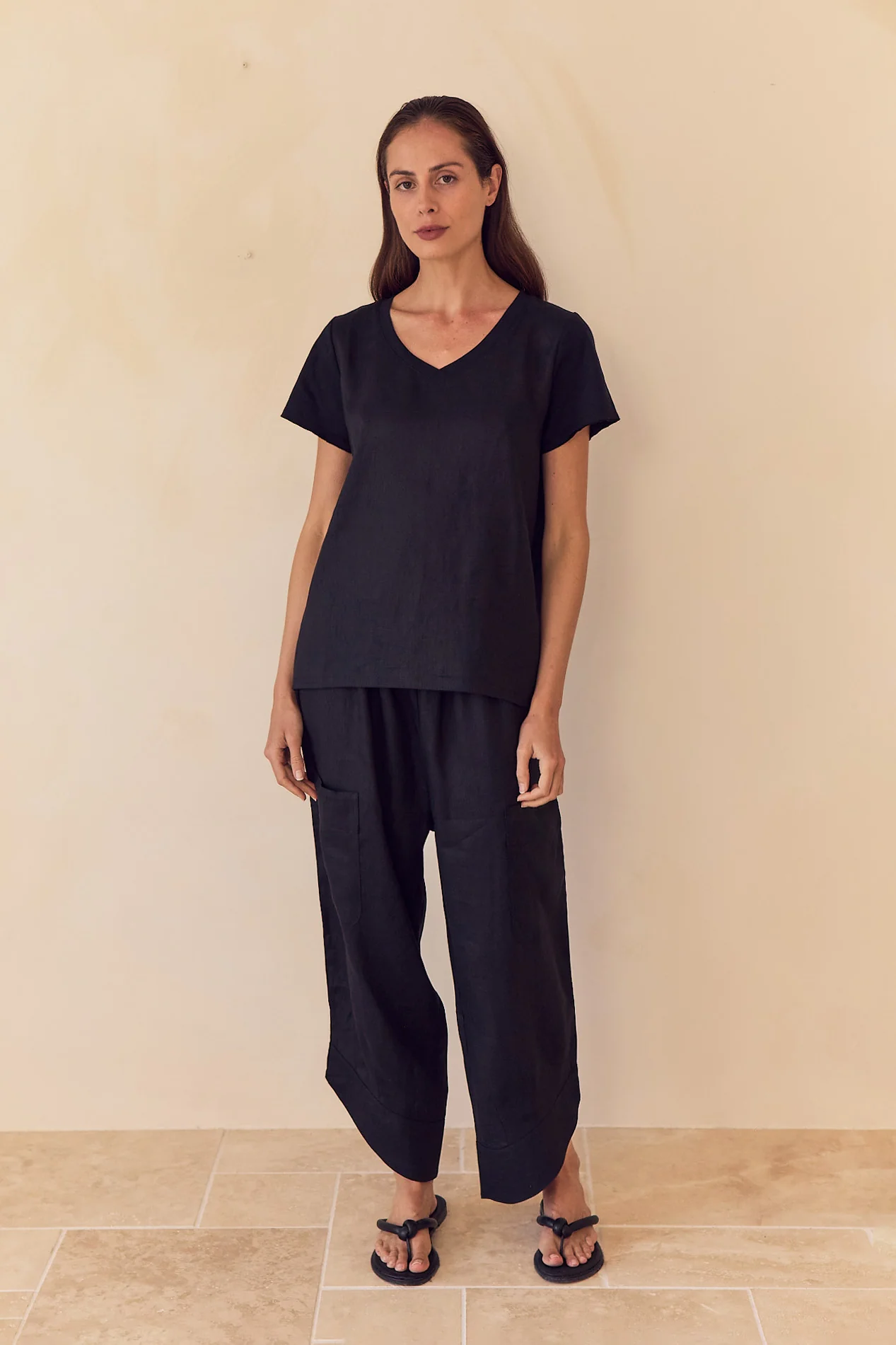 V NECK LINEN COMBI TOP - Image 7